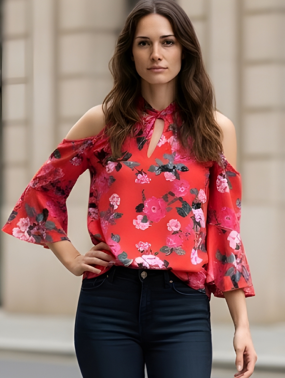 Belle Sky Women's Darker Floral Print Blouse Size XL